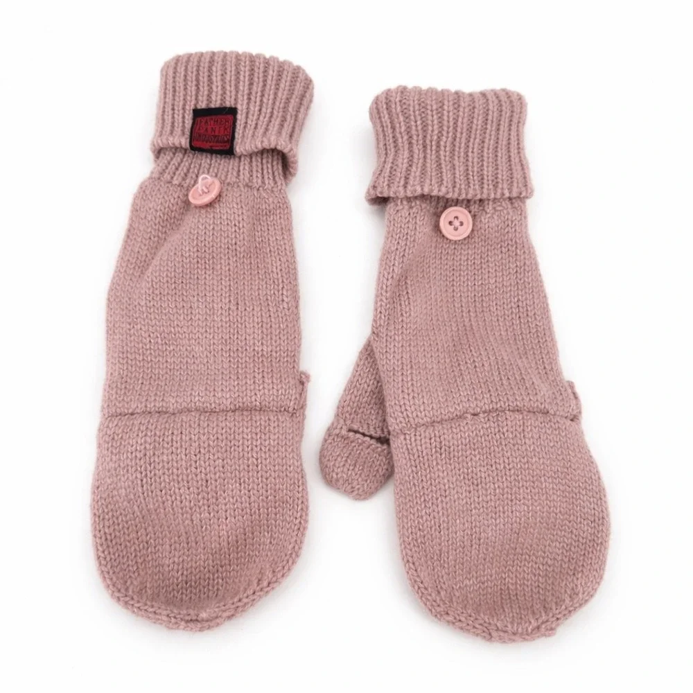 Father Panik‎ Industries Convertible Mittens Women Mauve Knit Fingerless Gloves
